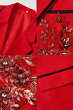 Costumes bleus de bal deux pièces à une encoche à bouton, avec des paillettes