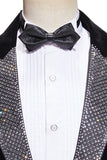 Costumes de bal pour hommes en velours à revers pointu en deux pièces noirs scintillants