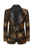 Blazer de bal pour hommes doré scintillant à un bouton, boutonné et encoché
