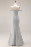Robe de bal longue de bal à plis plissés en sirène gris clair avec fente