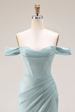 Corset de bal long corset de bal à épaules dénudée de sirène vert poussiéreux