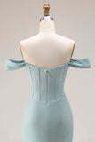 Corset de bal long corset de bal à épaules dénudée de sirène vert poussiéreux
