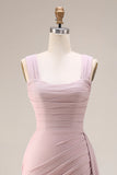 Robe de bal longue en satin plissé en satin rose avec une longue cape