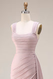 Robe de bal longue en satin plissé en satin rose avec une longue cape