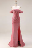 Robe longue de bal à paillettes, sirène dénudée et froncée