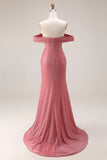 Robe longue de bal à paillettes, sirène dénudée et froncée
