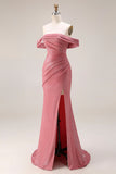 Robe longue de bal à paillettes, sirène dénudée et froncée