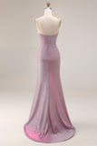 Robe de bal longue de bal sans bretelles prune, sirène poussiéreuse et fente