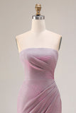 Robe de bal longue de bal sans bretelles prune, sirène poussiéreuse et fente