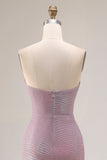 Robe de bal longue de bal sans bretelles prune, sirène poussiéreuse et fente