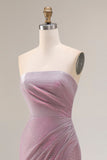 Robe de bal longue de bal sans bretelles prune, sirène poussiéreuse et fente