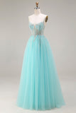 Costume de bal A-Line Mint à sequins, corset transparent perlé de perles et dentelle dans le dos