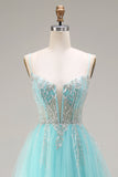 Costume de bal A-Line Mint à sequins, corset transparent perlé de perles et dentelle dans le dos