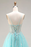 Costume de bal A-Line Mint à sequins, corset transparent perlé de perles et dentelle dans le dos