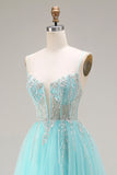Costume de bal A-Line Mint à sequins, corset transparent perlé de perles et dentelle dans le dos