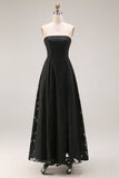 Robe formelle longue en dentelle noire sans cercles A Line avec fermeture éclair arrière