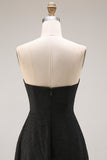 Robe formelle longue en dentelle noire sans cercles A Line avec fermeture éclair arrière