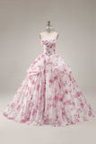 Robe de bal Anneau Blanche Fuchsia Florale Quinceañera