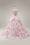 Robe de bal Anneau Blanche Fuchsia Florale Quinceañera