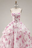 Robe de bal Anneau Blanche Fuchsia Florale Quinceañera