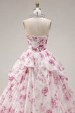 Robe de bal Anneau Blanche Fuchsia Florale Quinceañera