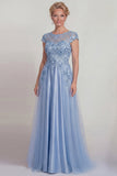 Satin bleu A Line, laille appliquée Robe de la mère de la mariée avec manche