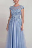 Satin bleu A Line, laille appliquée Robe de la mère de la mariée avec manche