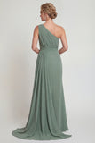 Robe de la mère de la mariée à étui à une épaule en chiffon sauge poussiéreuse