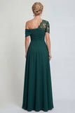 Robe de mère de la mariée vert foncé à une épaule appliquée en ligne A avec fente