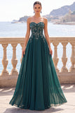 Robe longue formelle longue corde florale perlée verte foncée, sans bretelles