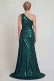 Robe métallique de mère de la mariée vert foncé sirène vert foncé avec fente