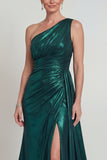 Robe métallique de mère de la mariée vert foncé sirène vert foncé avec fente