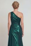 Robe métallique de mère de la mariée vert foncé sirène vert foncé avec fente