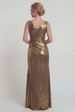 Robe de la mère de la mariée en satin métallique à fourreau doré avec fente