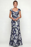 Robe de mère de la mariée à motifs de sirène bleu marine avec manches courtes