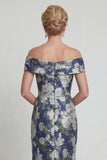 Robe de mère de la mariée à motifs de sirène à motifs floraux bleu marine avec poches