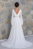 Robe de mariée à manches longues à perles en ivoire scintillante avec fente