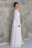 Robe de mariée à manches longues à perles en ivoire scintillante avec fente