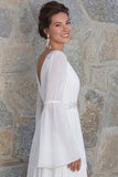 Robe de mariée à manches longues à perles en ivoire scintillante avec fente