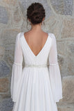 Robe de mariée à manches longues à perles en ivoire scintillante avec fente