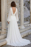 Robe de mariée ivoire à manches longues en mousseline en mousseline avec fente