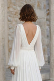 Robe de mariée ivoire à manches longues en mousseline en mousseline avec fente