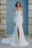 Robe de mariée sirène en épaule froide, traîne froncée et fente