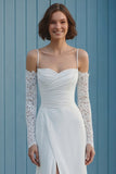 Robe de mariée sirène en épaule froide, traîne froncée et fente