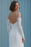 Robe de mariée sirène en épaule froide, traîne froncée et fente
