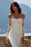 Robe de mariée en traîne sirène à épaules dénudée ivoire avec dentelle