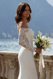 Robe de mariée en traîne sirène à épaules dénudée ivoire avec dentelle