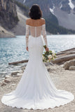 Robe de mariée en traîne à balayage d’épaule en mer ivoire avec fente
