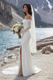 Robe de mariée en traîne à balayage d’épaule en mer ivoire avec fente