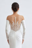 Robe de mariée longue en sirène en ivoire avec des appliques